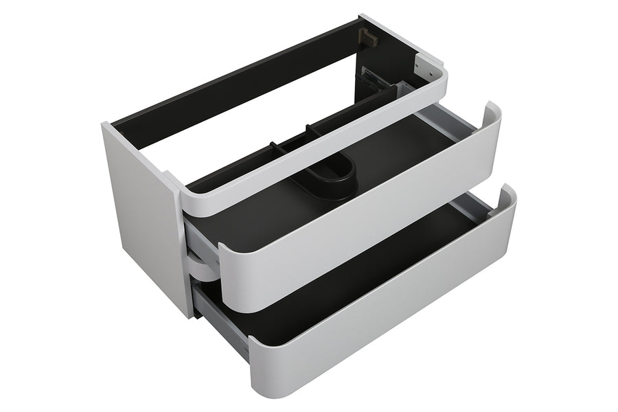 Novira onderkast afgeronde hoeken met 2 laden 1 uitsparing 100 x 48 cm mat wit