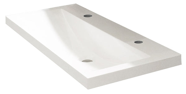 Lavabo simple Flag avec 2 trous de robinet 100x36x4 cm marbre synthétique brillant blanc