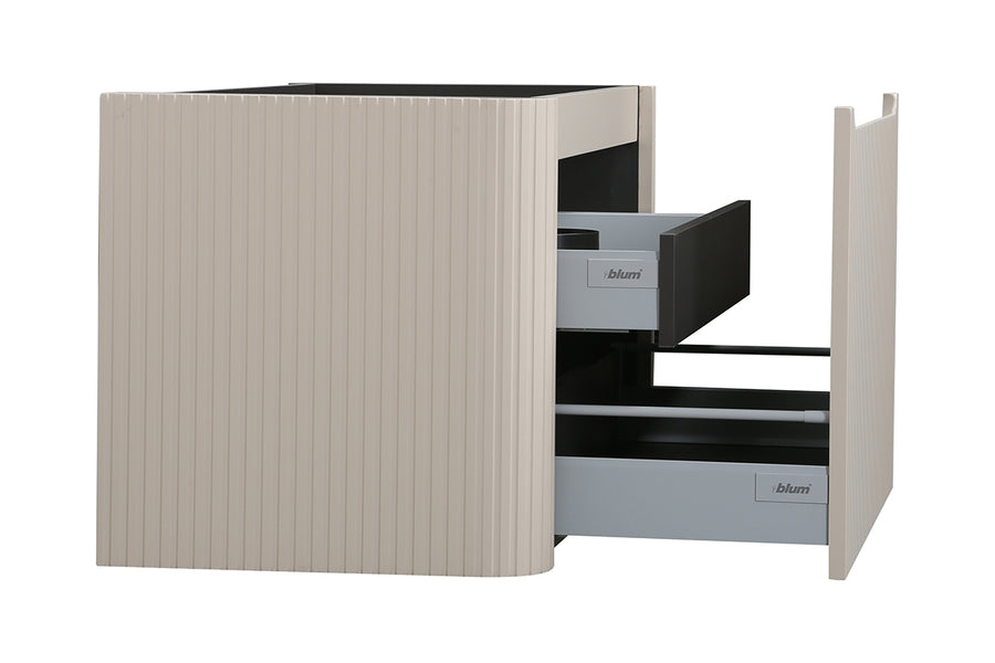 Sulora onderkast afgeronde hoeken geribbeld met 1 lade 1 uitsparing 80 x 48 cm mat beige