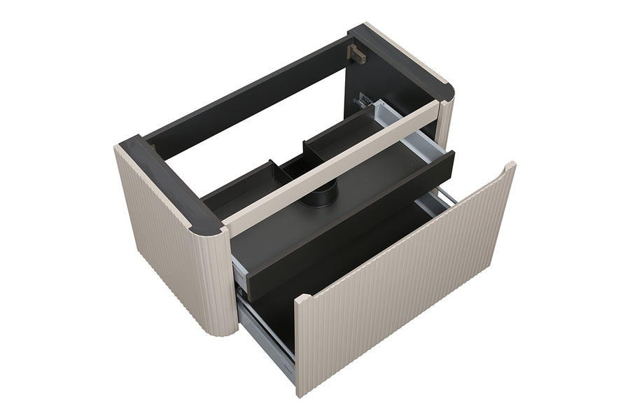 Sulora onderkast afgeronde hoeken geribbeld met 1 lade 1 uitsparing 80 x 48 cm mat beige