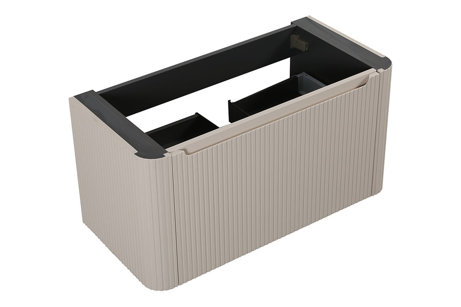 Sulora onderkast afgeronde hoeken geribbeld met 1 lade 1 uitsparing 80 x 48 cm mat beige