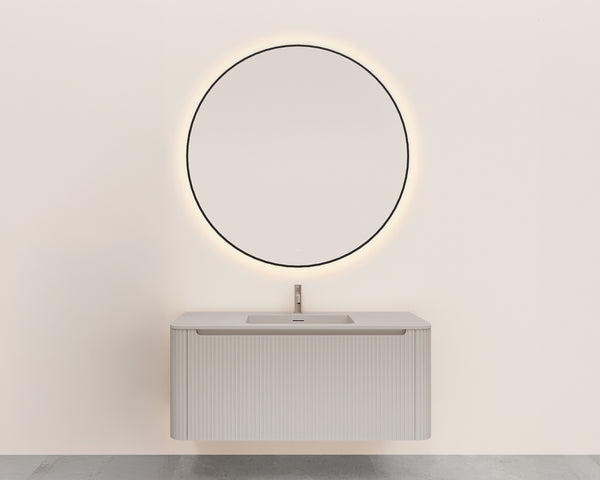 Sulora onderkast afgeronde hoeken geribbeld met 1 lade 1 uitsparing 120 x 48 cm mat beige