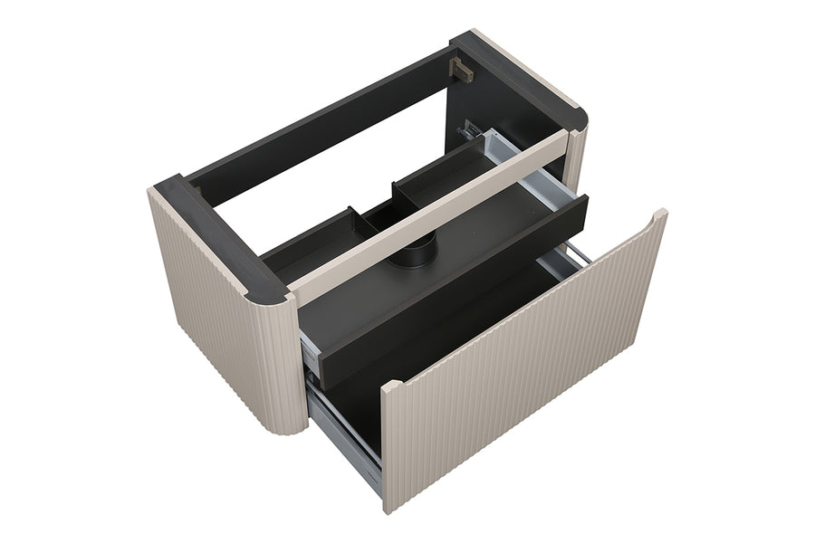 Sulora onderkast afgeronde hoeken geribbeld met 1 lade 1 uitsparing 120 x 48 cm mat beige