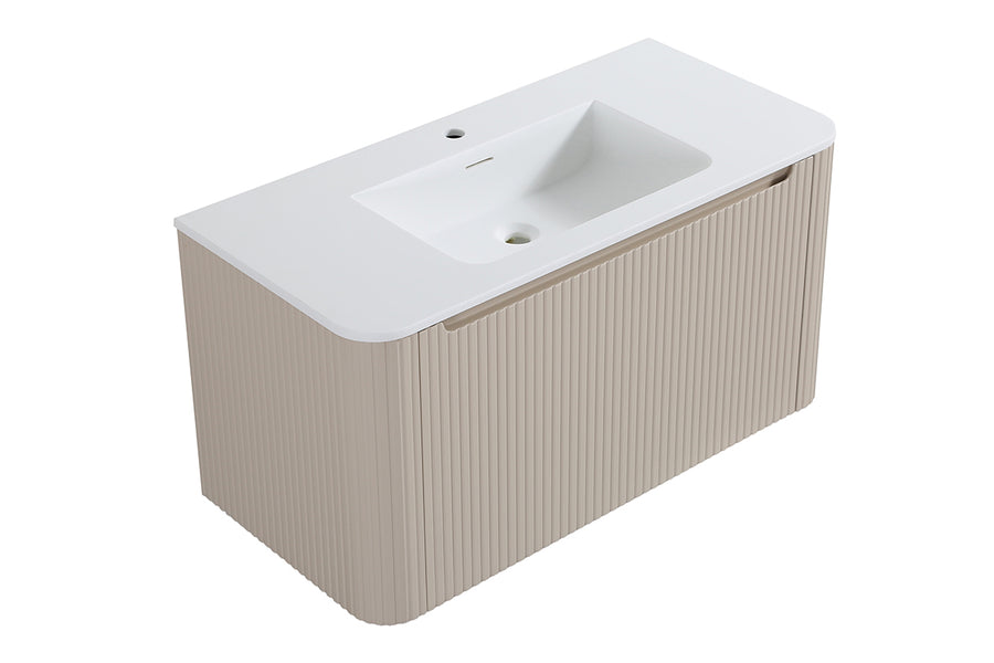 Sulora onderkast afgeronde hoeken geribbeld met 1 lade 1 uitsparing 120 x 48 cm mat beige