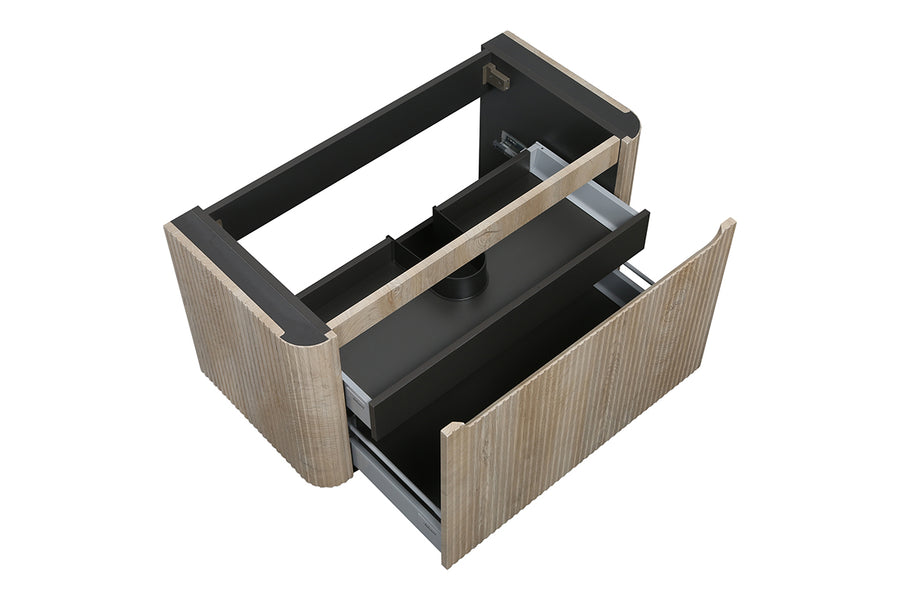 Sulora onderkast afgeronde hoeken geribbeld met 1 lade 1 uitsparing 80 x 48 cm licht eiken