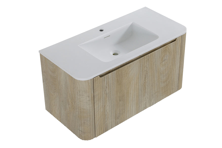 Sulora onderkast afgeronde hoeken geribbeld met 1 lade 1 uitsparing 80 x 48 cm licht eiken