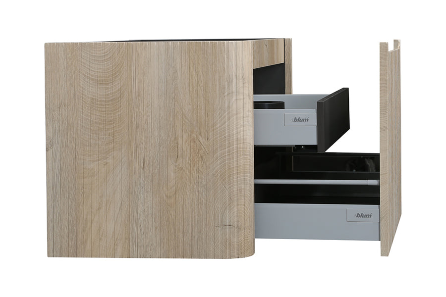 Sulora onderkast afgeronde hoeken geribbeld met 1 lade 1 uitsparing 100 x 48 cm licht eiken