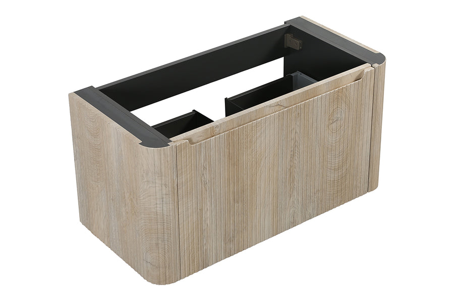 Sulora onderkast afgeronde hoeken geribbeld met 1 lade 1 uitsparing 100 x 48 cm licht eiken