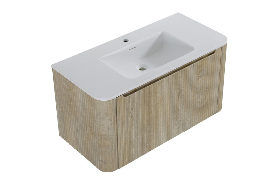 Sulora onderkast afgeronde hoeken geribbeld met 1 lade 1 uitsparing 100 x 48 cm licht eiken