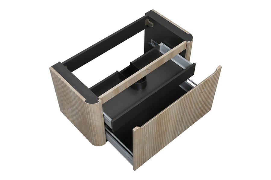 Sulora onderkast afgeronde hoeken geribbeld met 1 lade 1 uitsparing 120 x 48 cm licht eiken