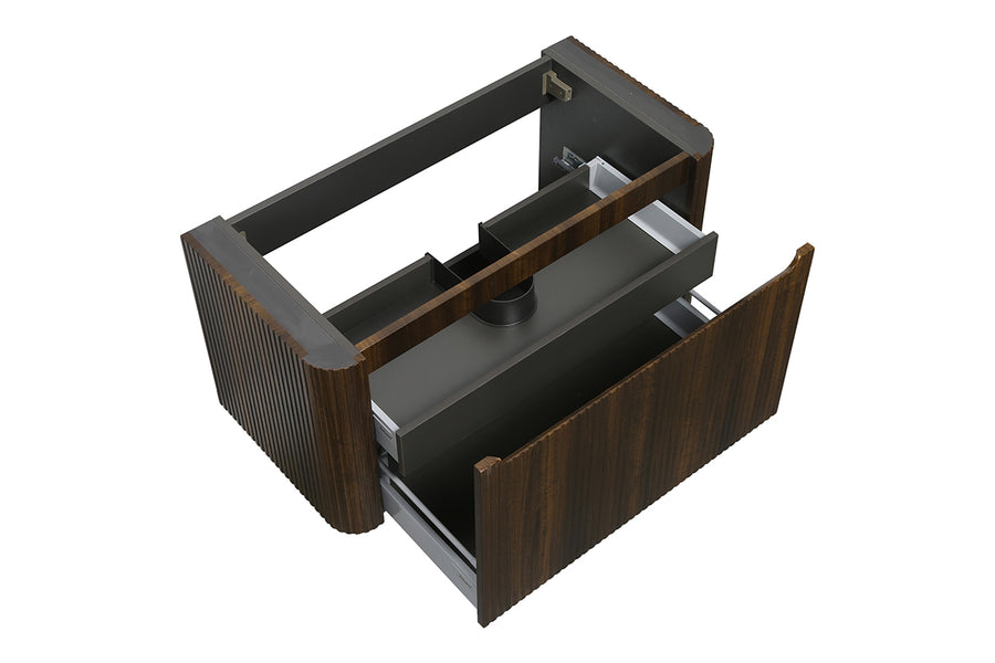 Sulora onderkast afgeronde hoeken geribbeld met 1 lade 1 uitsparing 80 x 48 cm walnoot