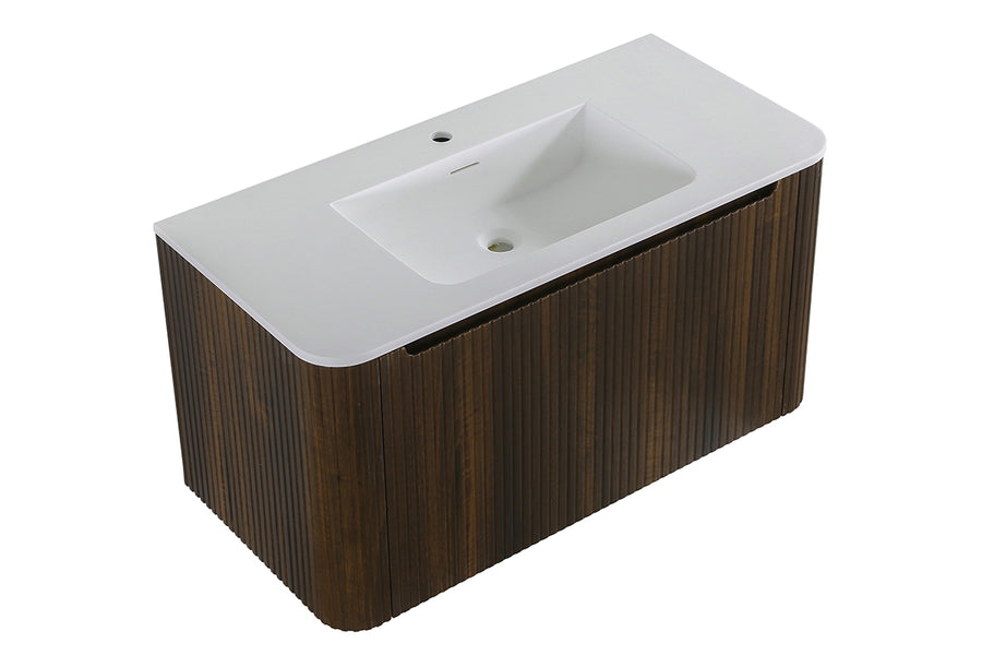 Sulora onderkast afgeronde hoeken geribbeld met 1 lade 1 uitsparing 80 x 48 cm walnoot