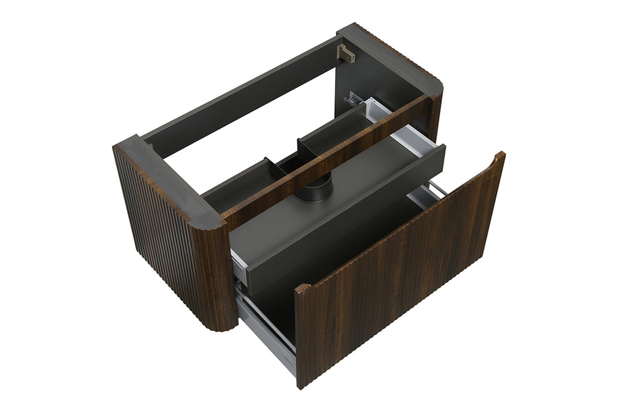 Sulora onderkast afgeronde hoeken geribbeld met 1 lade 1 uitsparing 100 x 48 cm walnoot