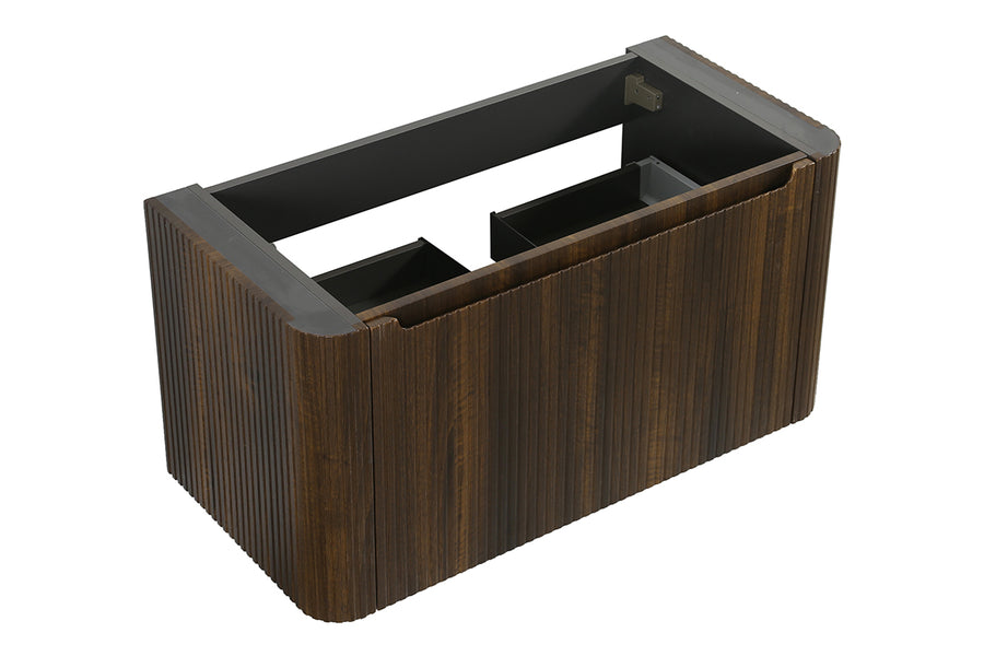 Sulora onderkast afgeronde hoeken geribbeld met 1 lade 1 uitsparing 100 x 48 cm walnoot