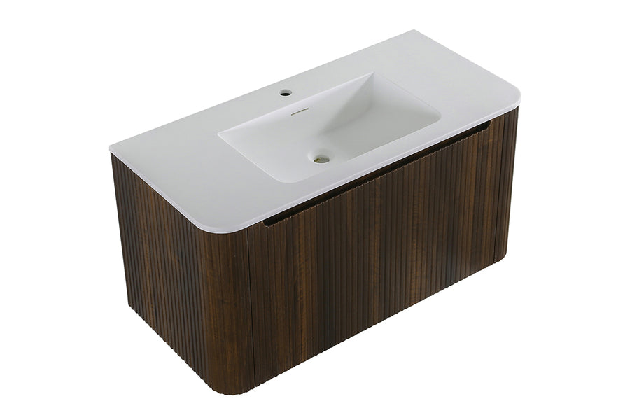 Sulora onderkast afgeronde hoeken geribbeld met 1 lade 1 uitsparing 100 x 48 cm walnoot