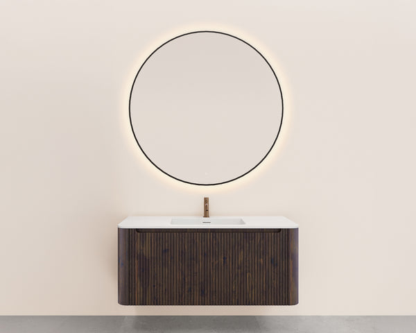 Sulora onderkast afgeronde hoeken geribbeld met 1 lade 1 uitsparing 120 x 48 cm walnoot