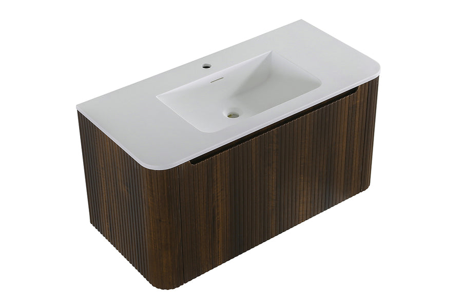 Sulora onderkast afgeronde hoeken geribbeld met 1 lade 1 uitsparing 120 x 48 cm walnoot