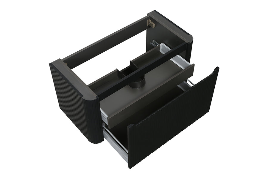 Sulora onderkast afgeronde hoeken geribbeld met 1 lade 1 uitsparing 80 x 48 cm mat zwart