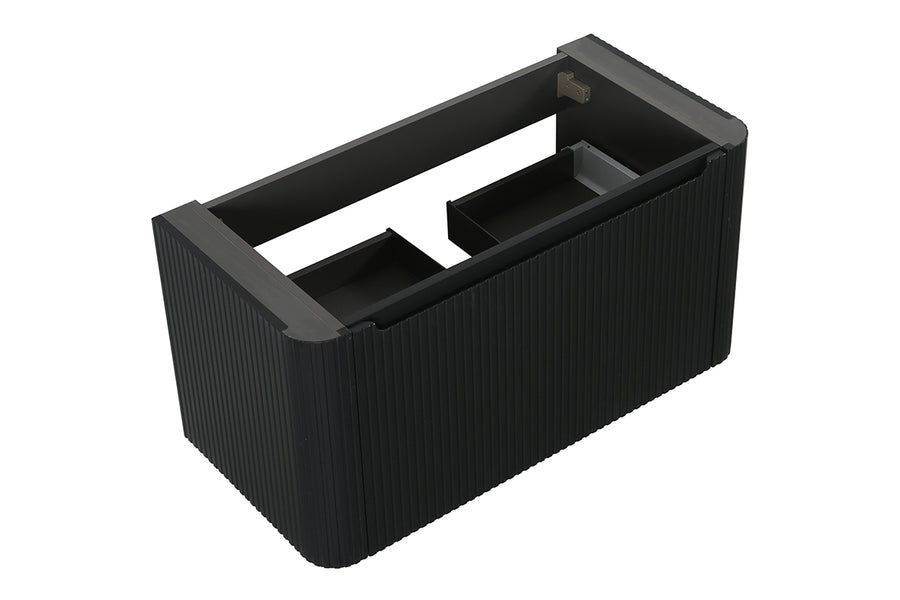 Sulora onderkast afgeronde hoeken geribbeld met 1 lade 1 uitsparing 80 x 48 cm mat zwart