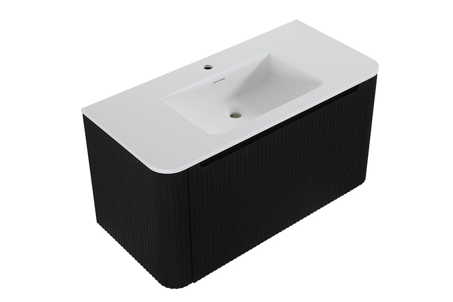 Sulora onderkast afgeronde hoeken geribbeld met 1 lade 1 uitsparing 80 x 48 cm mat zwart