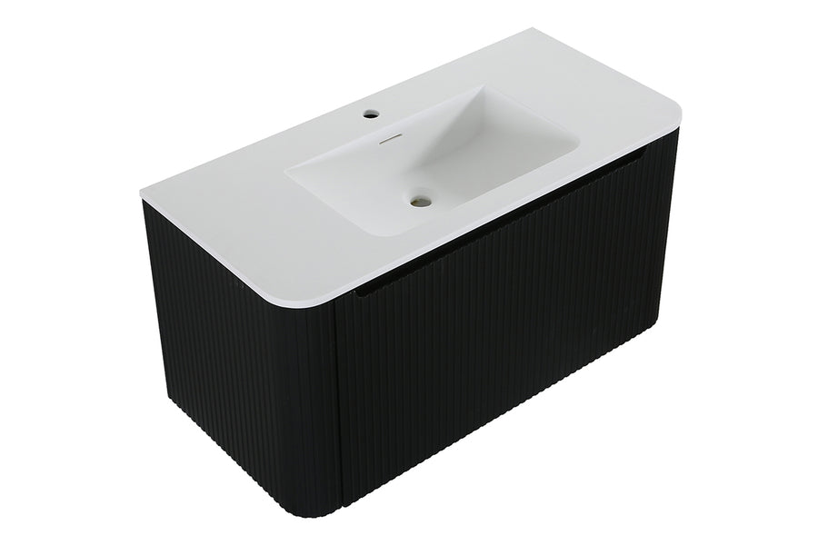 Sulora onderkast afgeronde hoeken geribbeld met 1 lade 1 uitsparing 100 x 48 cm mat zwart