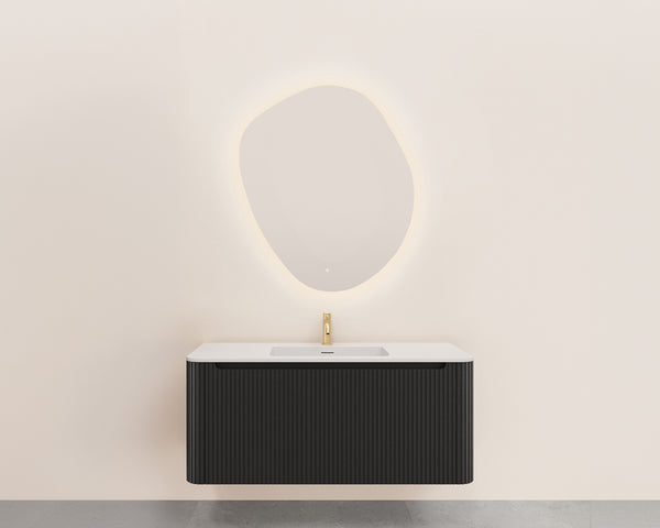 Sulora onderkast afgeronde hoeken geribbeld met 1 lade 1 uitsparing 120 x 48 cm mat zwart