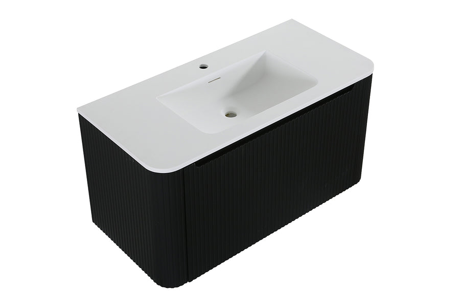 Sulora onderkast afgeronde hoeken geribbeld met 1 lade 1 uitsparing 120 x 48 cm mat zwart