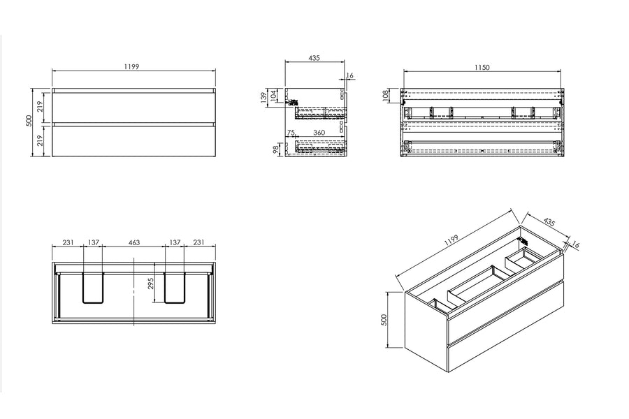 Alvara Waschtischunterschrank mit 2 Schubladen, 2 Aussparungen, 120 x 46 cm, Warmeiche