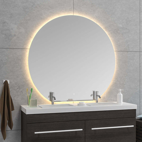 Tramonto Ronde Miroir de Salle de Bain Wiesbaden avec LED Dimmable et Chauffage de Miroir 120 X 112 X 0,3 Cm