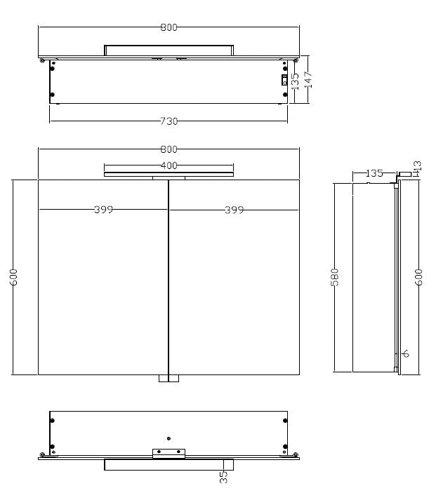 Xellanz Bright spiegelkast met LED 80 cm - technische tekening