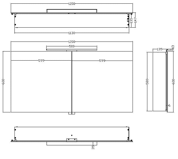 Xellanz Bright spiegelkast 120x60 technische tekening