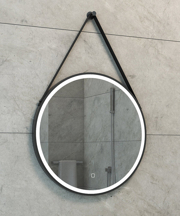 Ceinture miroir rond avec bande, LED, dimmable et chauffage miroir 60 cm mat noir
