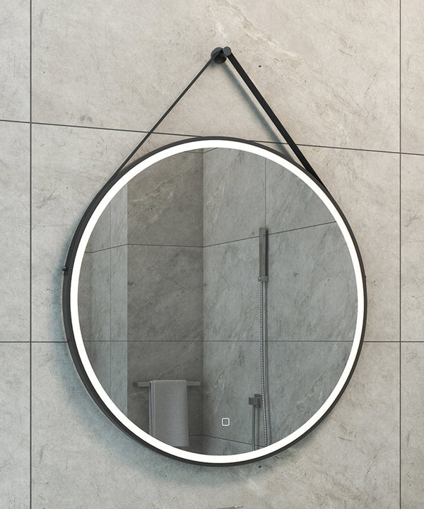 Ceinture miroir rond avec bande, LED, dimmable et chauffage miroir 80 cm mat noir