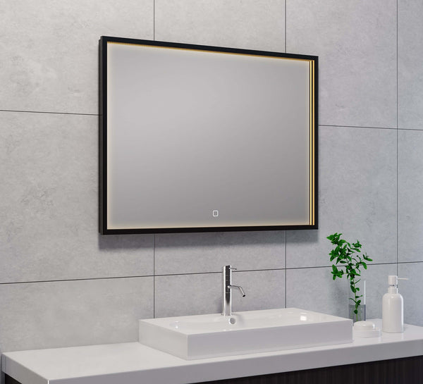 Miroir de salle de bain LED sans condensation Wiesbaden 80x60 cm noir mat