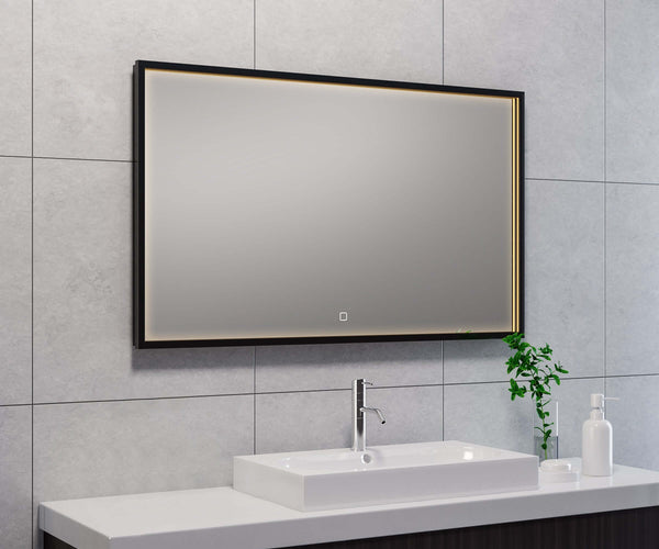Miroir de salle de bain sans condensation avec éclairage LED Wiesbaden 100X60 Cm en noir mat