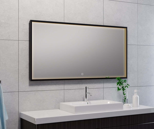 Miroir de salle de bain sans condensation avec éclairage LED Wiesbaden 120x60 cm noir mat
