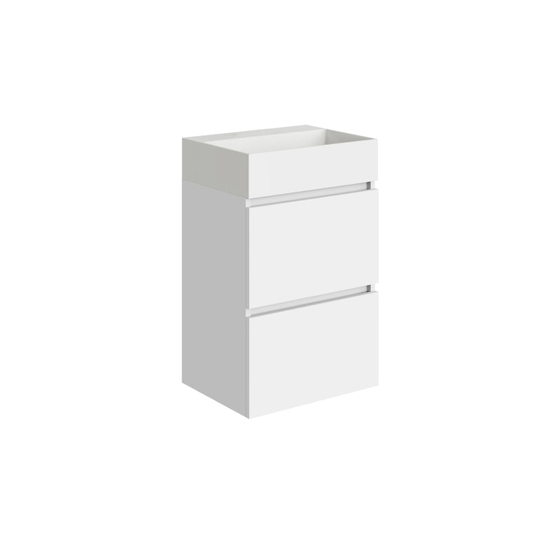 Mini-Unterschrank mit 2 Schubladen 45 cm Hochglanz Weiß und Waschbecken Keramik Hochglanz Weiß