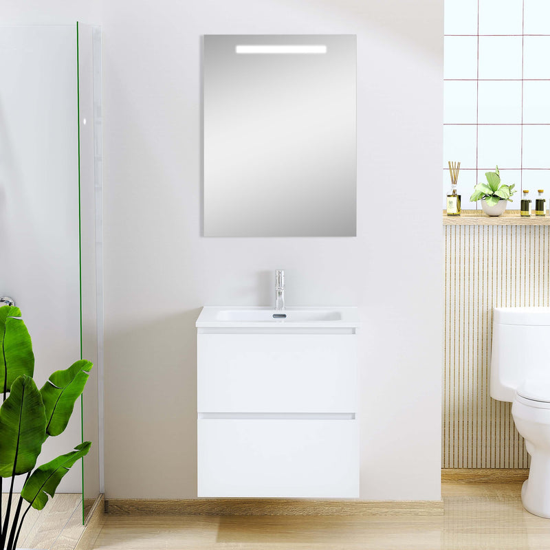 Meuble de salle de bain Sephia complet avec miroir LED 60 cm blanc mat