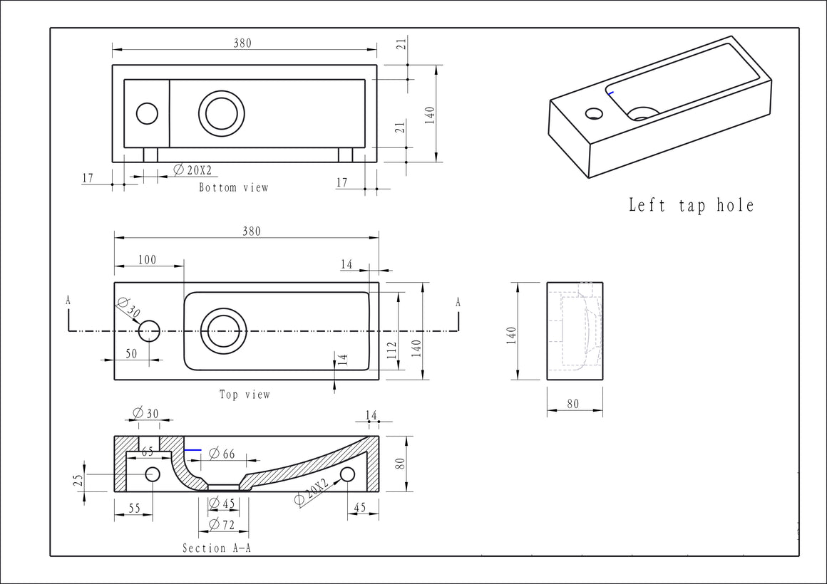 Wiesbaden Wiesbaden Raw fontein hardsteen gezoet 38 x 14 x 8 cm / Links - technische tekening