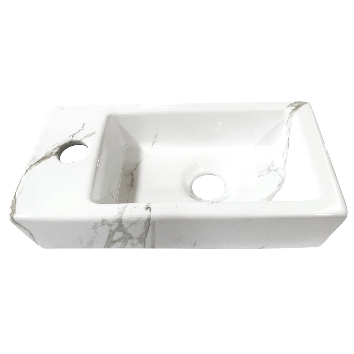 Wiesbaden Fonteinset Rhea S mini met fontein carrara, kraan, sifon en afvoerplug Links - productfoto