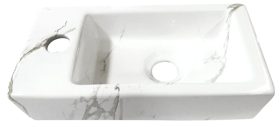 Wiesbaden Fonteinset Rhea S mini met fontein carrara, kraan, sifon en afvoerplug Links - productfoto
