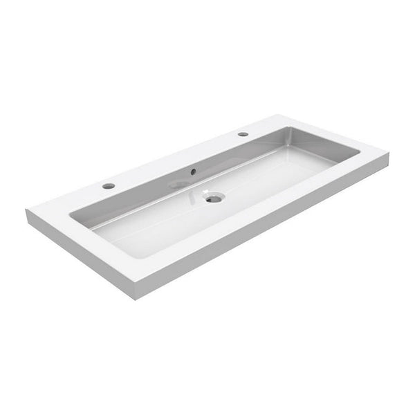 Wiesbaden Kera meubelwastafel 100×46×5 cm – met twee kraangaten, glans wit
