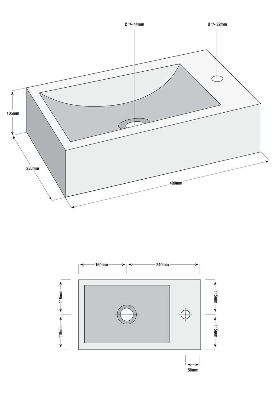 Wiesbaden Matera Fonteinset Natuursteen 40x23x10,5 cm Rechts Chroom