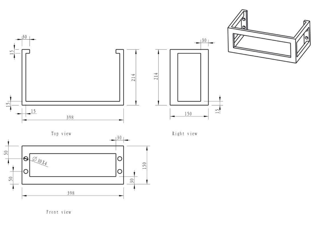Xellanz Frame voor fontein 400×150×220 mm RVS - technische tekening