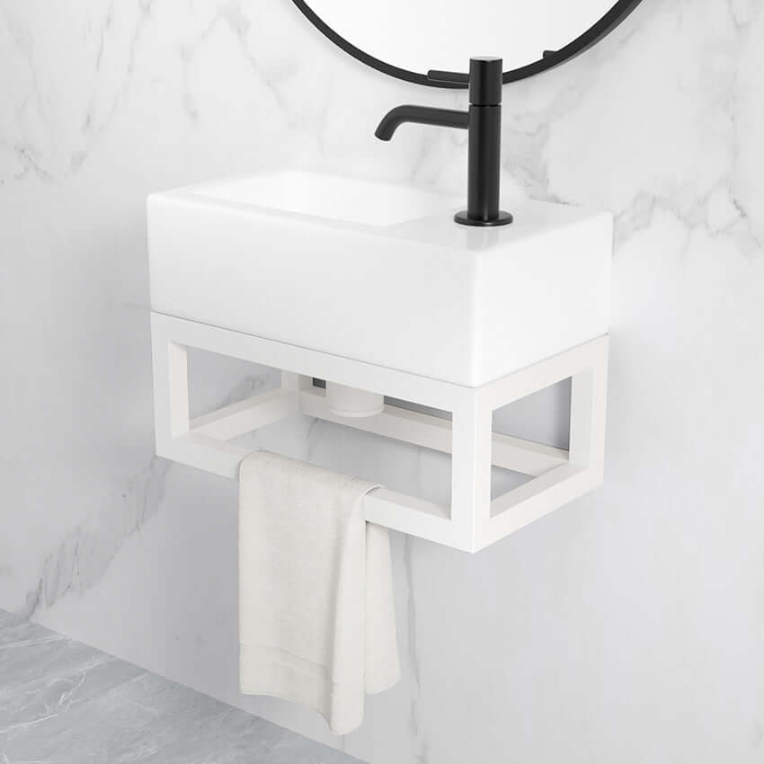 Nick Fonteinframe Wiesbaden 39,5x15x21,5 cm Mat Wit Frame voor Fontein met handdoekhouder en modern ontwerp