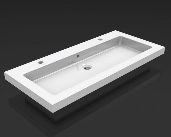 Kera lavabo simple avec 2 trous de robinet 100x46x5 cm céramique brillant blanc