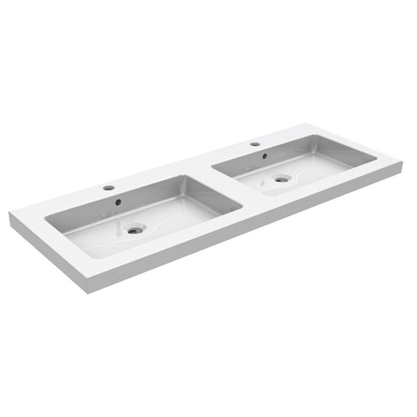 Wiesbaden Kera wastafel dubbel met 2 kraangaten 120×46×5 cm keramiek glans wit