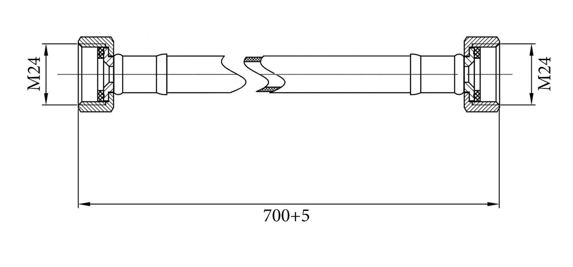 Riko gasslangset Gastec 70 cm - technische tekening