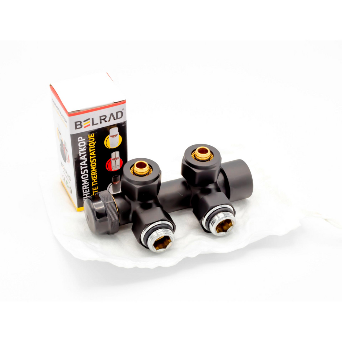 Belrad BLR316 radiatorkraan mat zwart detail