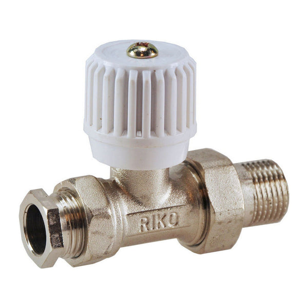 Riko radiatorventiel met adaptor 15 mm 1/2" recht vernikkeld